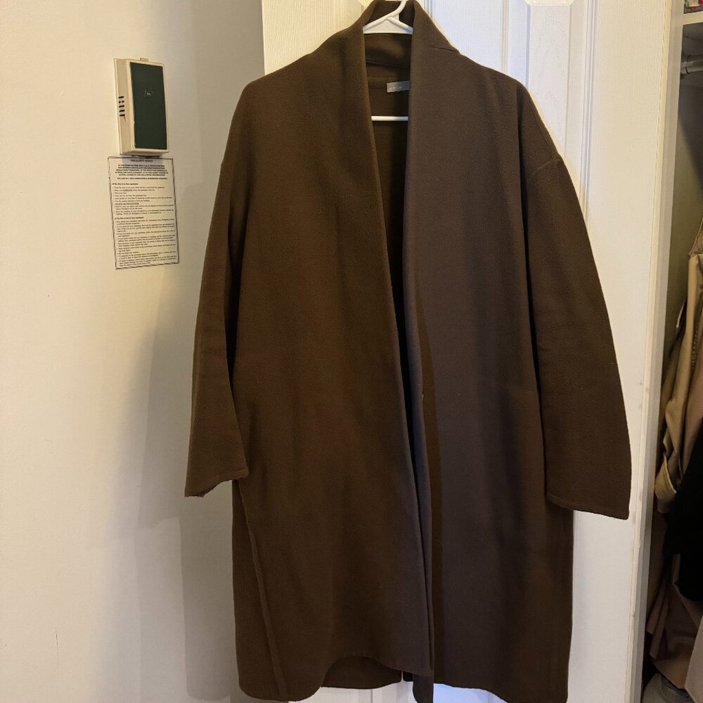 Vince Collarless Wool Coat (Olive/Brown, Size Small)